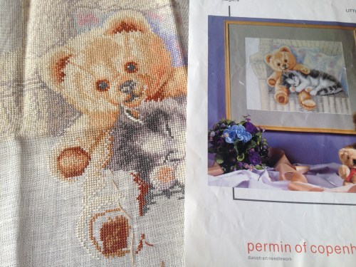 kitten and bear cross stitch