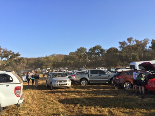 Cars parked at Segwati trail running