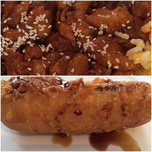 sticky chicken vegetable spring roll